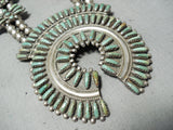 Rare Vintage Native American Navajo Royston Turquoise Sterling Silver Squash Blossom Necklace-Nativo Arts