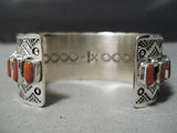 Impressive Native American Navajo Corals Sterling Silver Large Bracelet-Nativo Arts