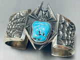 Heavy 149 Gram Vintage Native American Navajo Spider Turquoise Sterling Silver Bracelet-Nativo Arts