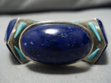 The Best Vintage Native American Navajo Lapis Sterling Silver Turquoise Inlay Bracelet Old-Nativo Arts