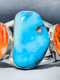 Jer Platero Vintage Native American Navajo Sky Turquoise Shell Sterling Silver Bracelet-Nativo Arts