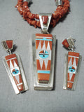 Native American Important Pat Ray Edaaki Coral Turquoise Sterling Silver Inlay Necklace-Nativo Arts