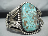 Museum Vintage Native American Navajo Old Kingman Turquoise Sterling Silver Leaf Bracelet-Nativo Arts