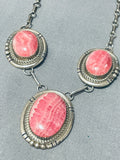 Eye Catching Vintage Native American Navajo Rhodochrosite Sterling Silver Necklace-Nativo Arts