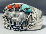 Powerful Grizzly Vintage Native American Navajo Turquoise Coral Sterling Silver Bracelet-Nativo Arts