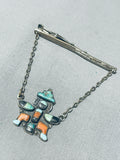 One Of The Best Vintage Native American Zuni Inlay Turquoise Sterling Silver Tie Clip Tack-Nativo Arts