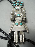One Of The Biggest Vintage Native American Navajo Turquoise Sterling Silver Kachina Bolo Tie Old-Nativo Arts