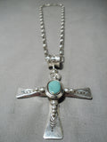 Native American Heavy Thick Cross Christian Turquoise Sterling Silver Necklace- Heavy!-Nativo Arts