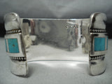 Heavy Huge Vintage Native American Zuni Turquoise Sterling Silver Bracelet Old-Nativo Arts