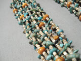 Important Native American Navajo Green Turquoise Orange Coral Heishi Necklace-Nativo Arts