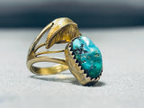 Unique Vintage Native American Navajo Kingman Turquoise Goldfill Ring-Nativo Arts