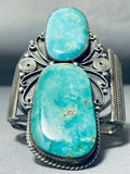 Museum Towering Vintage Native American Navajo Aqua Turquoise Sterling Silver Bracelet-Nativo Arts