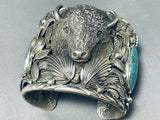 Native American 242 Gram Sterling Silver Buffalo Turquoise Sterling Silver Bracelet-Nativo Arts
