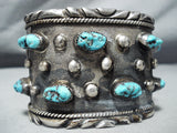 Husky Men's Vintage Native American Navajo Turquoise Sterling Silver Wide Bracelet Old-Nativo Arts