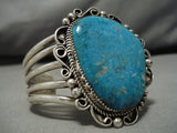 Incredible Vintage Native American Navajo Turquoise Mountain Sterling Silver Nez Bracelet Old-Nativo Arts