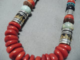 Authentic Singer Huge Native American Navajo Coral Sterling Silver Turquoise Necklace-Nativo Arts