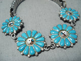 Unique Vintage Native American Zuni Blue Gem Turquoise Sterling Silver Bracelet Old-Nativo Arts