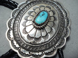 Marvelous Vintage Native American Navajo Sleeping Beauty Turquoise Sterling Silver Bolo Tie Old-Nativo Arts