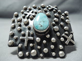 Lest James Vintage Native American Navajo Old Kingman Turquoise Sterling Silver Crosses Ring-Nativo Arts