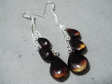 Beautiful Navajo Native American Amber Sterling Silver Earrings-Nativo Arts