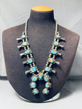 Gasp! Quality Vintage Native American Navajo Turquoise Sterling Silver Squash Blossom Necklace-Nativo Arts