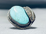 Bird Eye Spiderweb Turquoise Vintage Native American Navajo Sterling Silver Leaf Ring Old-Nativo Arts