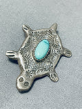 Fabulous Vintage Native American Navajo Turquoise Sterling Silver Turtle Pin Pendant-Nativo Arts