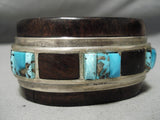 Very Unique Vintage Native American Navajo Ironwood Turquoise Sterling Silver Bracelet Old-Nativo Arts