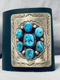 Traditional Vintage Native American Navajo Morenci Turquoise Sterling Silver Bowguard-Nativo Arts