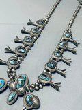 100% Bisbee Turquoise Vintage Native American Navajo Sterling Silver Squash Blossom Necklace-Nativo Arts