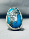 Unbelievable Vintage Native American Navajo Pilot Mountain Turquoise Sterling Silver Ring-Nativo Arts