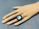 Very Detailed Authentic Vintage Native American Zuni Turquoise Sterling Silver Inlay Ring-Nativo Arts
