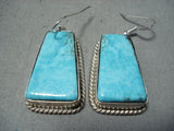 Superb Navajo Native American Kingman Turquoise Sterling Silver Earrings-Nativo Arts