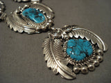 101 Grams Modernistic Navajo Native American Jewelry Silver Leaves Turquoise Hvy Necklace-Nativo Arts