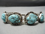 Rare Blue Warrior Turquoise Vintage Native American Navajo Sterling Silver Bracelet Old-Nativo Arts