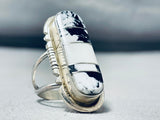 Remarkable Native American Navajo White Buffalo Turquoise Sterling Silver Ring-Nativo Arts