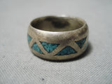 Exquisite Vintage Native American Navajo Turquoise Chip Inlay Sterling Silver Ring-Nativo Arts