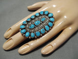 Fabulous Vintage Native American Navajo Blue Gem Turquoise Sterling Silver Ring-Nativo Arts