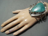 Towering Vintage Native American Navajo Green Teardrop Turquoise Sterling Silver Bracelet-Nativo Arts