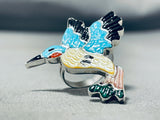 The Best Native American Zuni Turquoise Hummingbird Coral Sterling Silver Ring-Nativo Arts