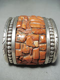 One Of The Best Ever Vintage Native American Navajo Coral Inlay Sterling Silver Bracelet-Nativo Arts