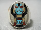 Important Kachina Artist Zuni Native American Turquoise Sterling Silver Ring-Nativo Arts