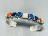 Pat Yazzie Colorful Native American Navajo Coral Gaspeite Lapis Jet Sterling Silver Bracelet-Nativo Arts
