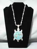 Colossal Turtle Vintage Native American Navajo Sterling Silver Inlaid Necklace-Nativo Arts