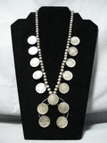 Very Old Vintage Native American Navajo Coin Sterling Silver Squash Blossom Necklace-Nativo Arts
