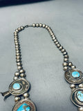 200 Grams Gasp! Vintage Native American Navajo Turquoise Sterling Silver Squash Blossom Necklace-Nativo Arts