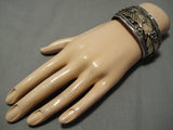 Rare Vintage Native American Navajo Herb Tsosie Gold Leaf Sterling Silver Bracelet Cuff Old-Nativo Arts