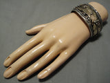 Rare Vintage Native American Navajo Herb Tsosie Gold Leaf Sterling Silver Bracelet Cuff Old-Nativo Arts