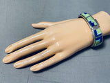 Stunning Vintage Native American Zuni Gaspeite & Lapis Sterling Silver Bracelet Signed-Nativo Arts
