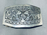 Outstanding Native American Hopi Chiseled Overlay Bears Sterling Silver Immense Buckle-Nativo Arts